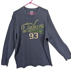 Old Navy Shirt XXL Navy Long Sleeve Thermal Waffle Knit Tribeca NYC 93 Graphic